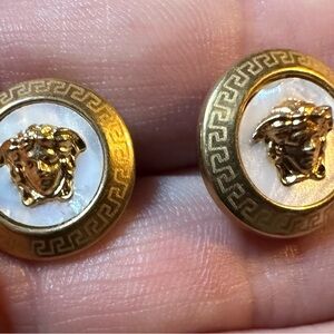 Gold and White Medusa stud Earrings